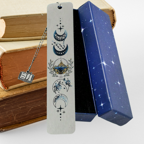 Coffret Marque-pages en acier inoxydable motif Lune + boite cadeau