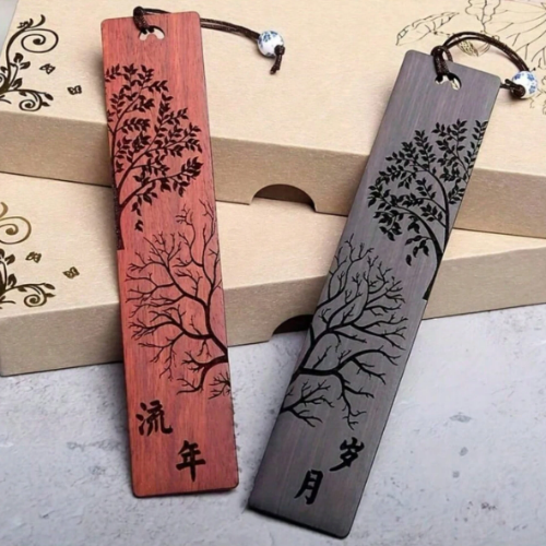 Coffret de 2 Marque-pages en bois d'acajou et perle + boite cadeau