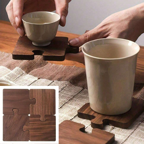 Lot de 4 dessous de verre en bois de noyer