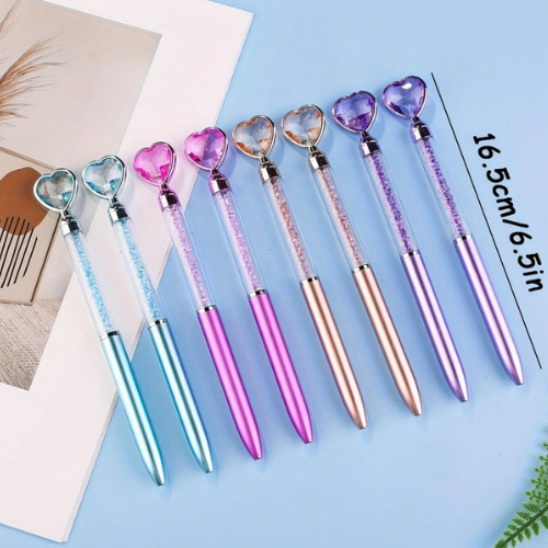 Stylo à bille avec strass en forme de cœur
