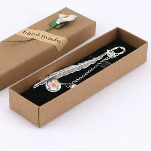 Marque-page en acier inoxydable avec perle et petite fleur en boule de verre + boite cadeau